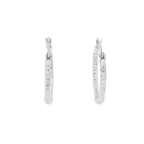 14K White Gold 2x20mm Diamond-Cut Hoop Earrings Jo & Co. Jewelers Hardy, VA