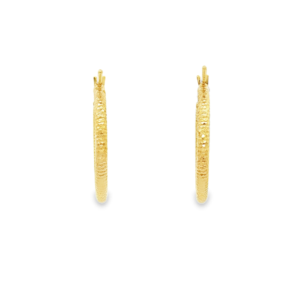 10K Yellow Gold 2x20mm Diamond-Cut Hoop Earrings Image 3 Jo & Co. Jewelers Hardy, VA