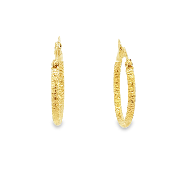 10K Yellow Gold 2x20mm Diamond-Cut Hoop Earrings Jo & Co. Jewelers Hardy, VA