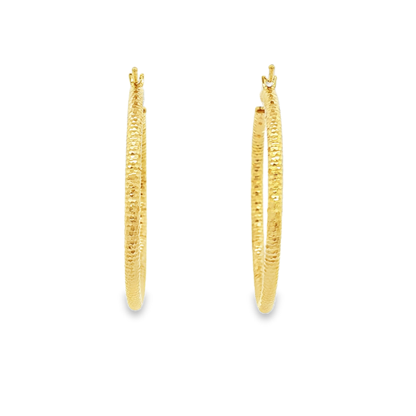 14K Yellow Gold 2x30mm Diamond-Cut Hoop Earrings Image 3 Jo & Co. Jewelers Hardy, VA