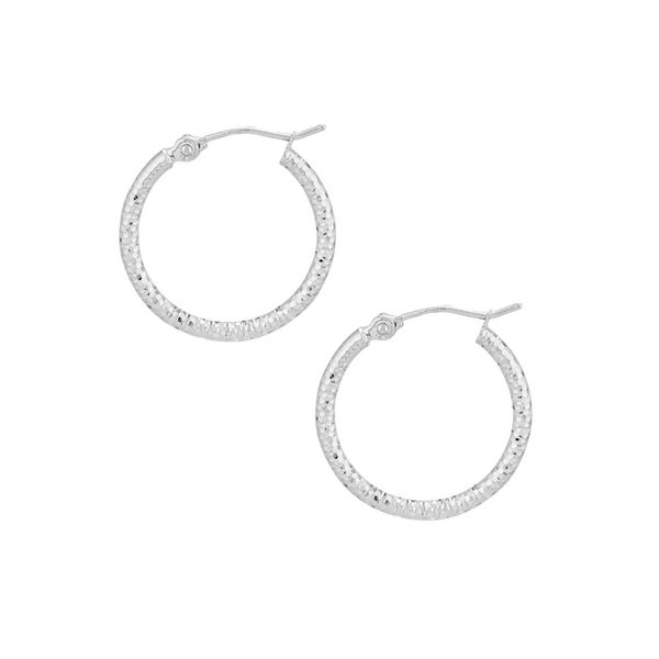 14K White Gold 2x20mm Diamond-Cut Hoop Earrings Jo & Co. Jewelers Hardy, VA