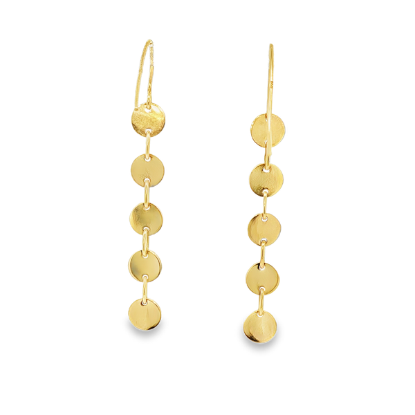 14K Yellow Gold Polished Multi-Disc Drop J-Hook Earrings Image 3 Jo & Co. Jewelers Hardy, VA