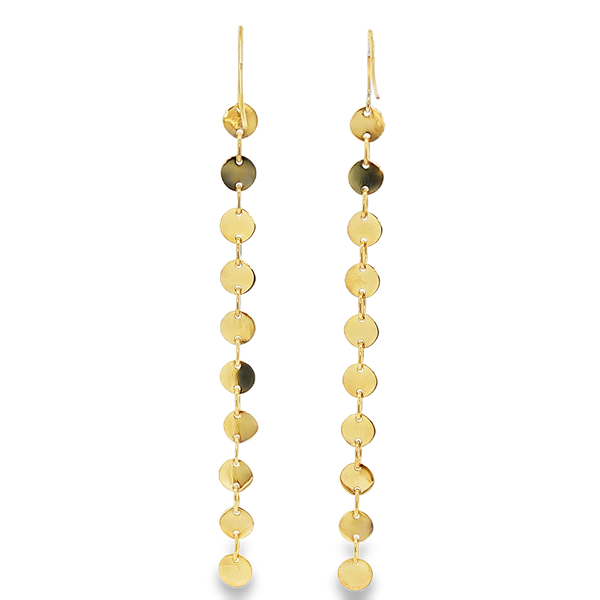 14K Yellow Gold Polished 10-Disc Drop J-Hook Earrings Image 3 Jo & Co. Jewelers Hardy, VA