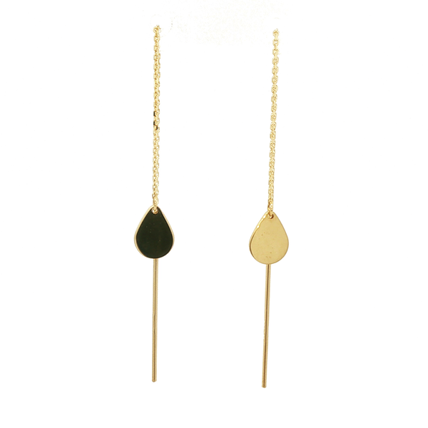 14K Yellow Gold Polished Teardrop & Chain Threader Earrings Jo & Co. Jewelers Hardy, VA