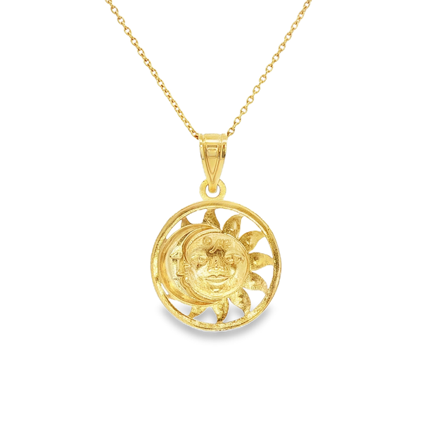 14K Yellow Gold Sun and Moon Circle Pendant Necklace Image 3 Jo & Co. Jewelers Hardy, VA