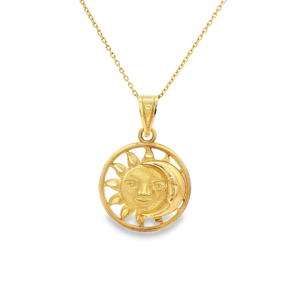 14K Yellow Gold Sun and Moon Circle Pendant Necklace Jo & Co. Jewelers Hardy, VA