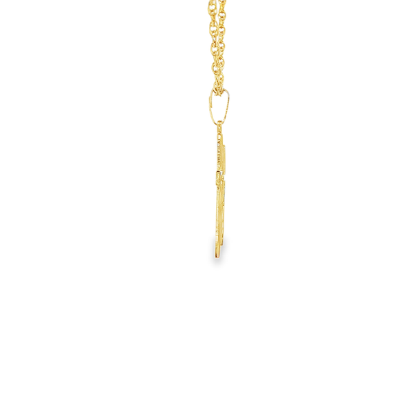 14KY Gold-Filled Polished & Textured Flat Step Cross Pendant Necklace Image 2 Jo & Co. Jewelers Hardy, VA