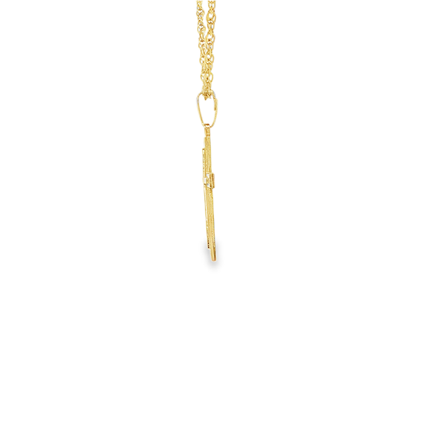14KY Gold-Filled Polished & Textured Flat Step Cross Pendant Necklace Image 4 Jo & Co. Jewelers Hardy, VA