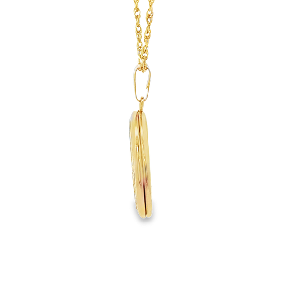 14KY Gold-Filled Flower-Engraved Oval Locket Pendant Necklace Image 4 Jo & Co. Jewelers Hardy, VA