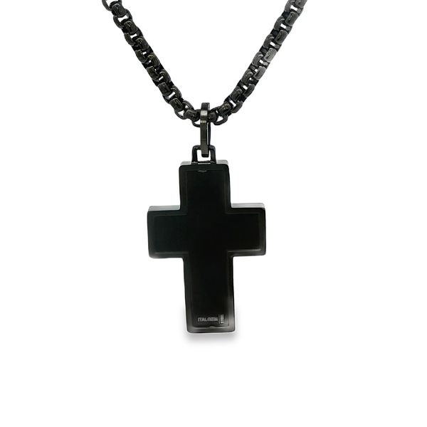 Gunmetal-Plated Steel Matte-Center Raised Cross Pendant Necklace 22 Inch Image 3 Jo & Co. Jewelers Hardy, VA