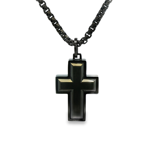 Gunmetal-Plated Steel Matte-Center Raised Cross Pendant Necklace 22 Inch Jo & Co. Jewelers Hardy, VA