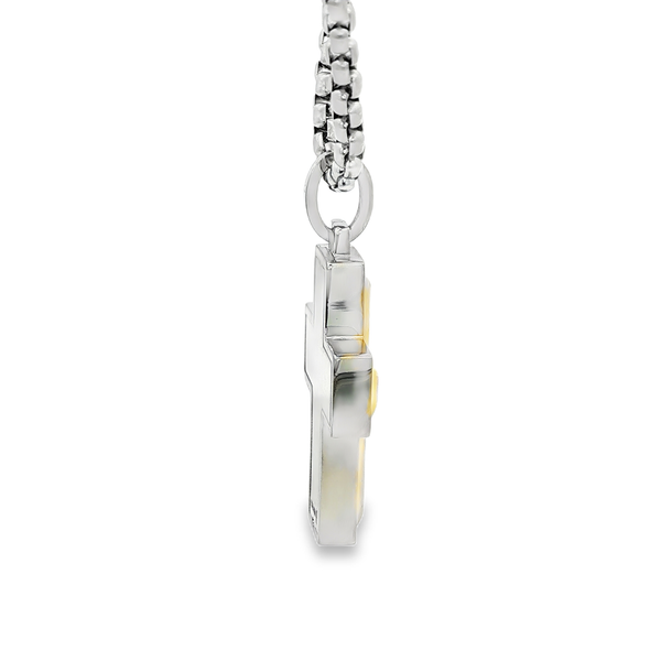Two-Tone Steel Matte-Center Raised Cross Pendant Necklace 22 Inch Image 2 Jo & Co. Jewelers Hardy, VA