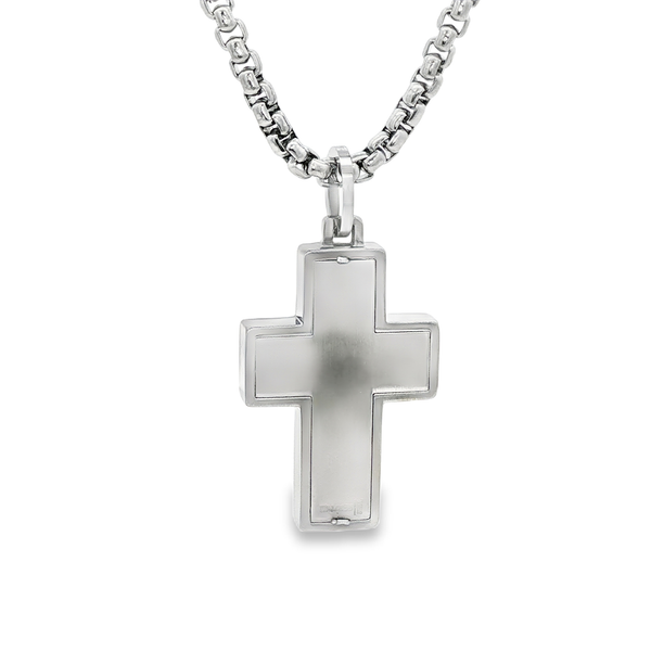 Two-Tone Steel Matte-Center Raised Cross Pendant Necklace 22 Inch Image 3 Jo & Co. Jewelers Hardy, VA