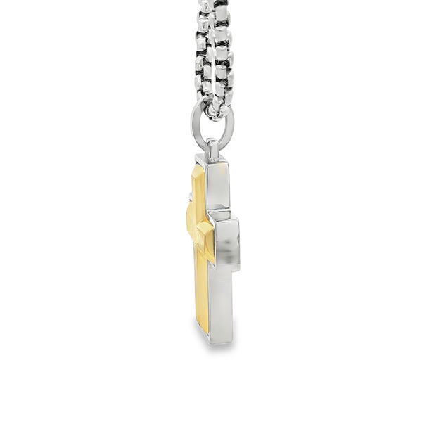 Two-Tone Steel Matte-Center Raised Cross Pendant Necklace 22 Inch Image 4 Jo & Co. Jewelers Hardy, VA