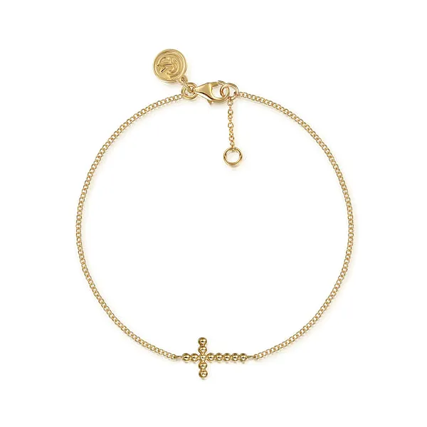 Gabriel 14K Yellow Gold Beaded Bujukan Sideways Cross Cable Bracelet Jo & Co. Jewelers Hardy, VA