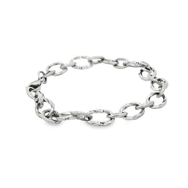 Stainless Steel Diamond-Cut & Spiral Link Cable Bracelet Image 2 Jo & Co. Jewelers Hardy, VA