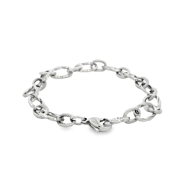 Stainless Steel Diamond-Cut & Spiral Link Cable Bracelet Image 3 Jo & Co. Jewelers Hardy, VA