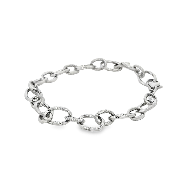 Stainless Steel Diamond-Cut & Spiral Link Cable Bracelet Image 4 Jo & Co. Jewelers Hardy, VA