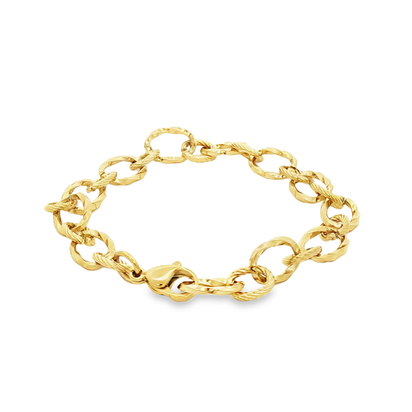 Yellow-Plated Steel Diamond-Cut & Spiral Link Cable Bracelet Image 3 Jo & Co. Jewelers Hardy, VA