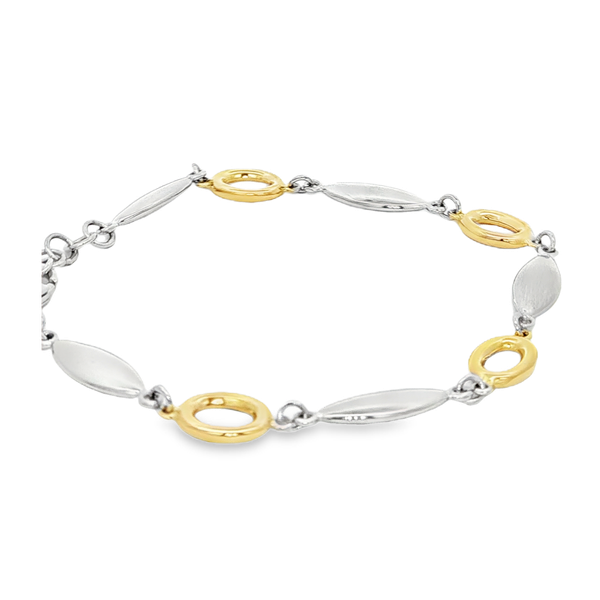 Sterling Silver & 14K Yellow Gold Polished Oval & Marquise Link Bracelet Image 2 Jo & Co. Jewelers Hardy, VA