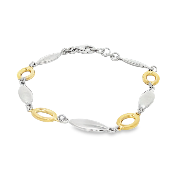 Sterling Silver & 14K Yellow Gold Polished Oval & Marquise Link Bracelet Jo & Co. Jewelers Hardy, VA