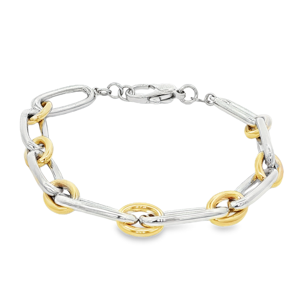 Sterling Silver & 14K Yellow Gold Polished Long & Short Link Bracelet Jo & Co. Jewelers Hardy, VA