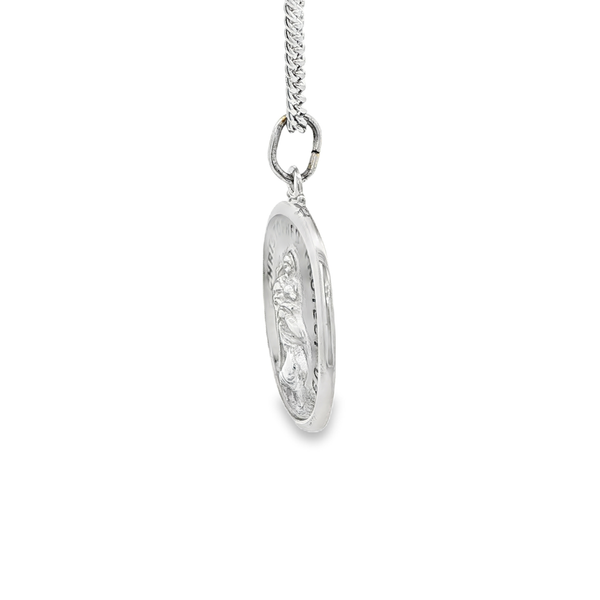Sterling Silver Satin St. Christopher Medal Necklace with Stainless Steel Chain Image 4 Jo & Co. Jewelers Hardy, VA