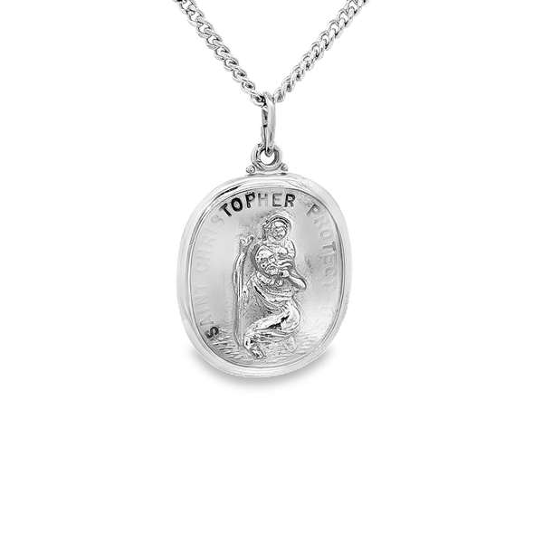 Sterling Silver Satin St. Christopher Medal Necklace with Stainless Steel Chain Jo & Co. Jewelers Hardy, VA