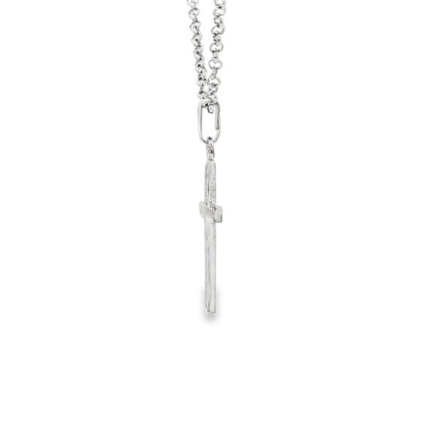 Sterling Silver Diamond-Cut Florentine Flat Cross Pendant Necklace Image 2 Jo & Co. Jewelers Hardy, VA