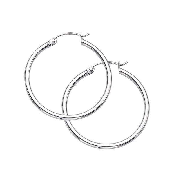 Sterling Silver Rhodium-Plated Polished Hoop Earrings Jo & Co. Jewelers Hardy, VA