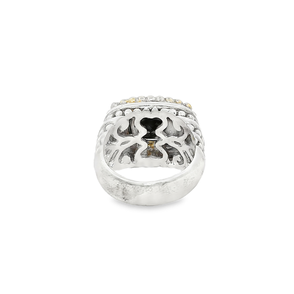 VAHAN Sterling Silver & 14K Gold Cushion Onyx Diamond Halo Fashion Ring Image 3 Jo & Co. Jewelers Hardy, VA