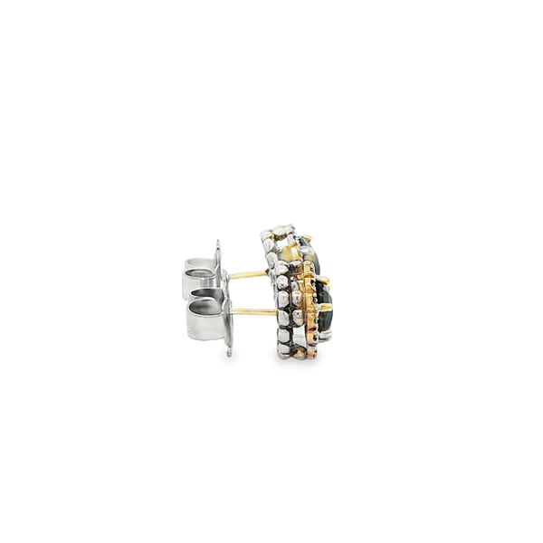 VAHAN Sterling Silver & 14K Gold Onyx Diamond Button Earrings .24ctw Image 2 Jo & Co. Jewelers Hardy, VA