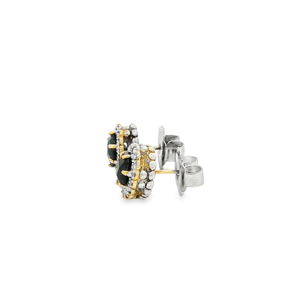 VAHAN Sterling Silver & 14K Gold Onyx Diamond Button Earrings .24ctw Image 4 Jo & Co. Jewelers Hardy, VA