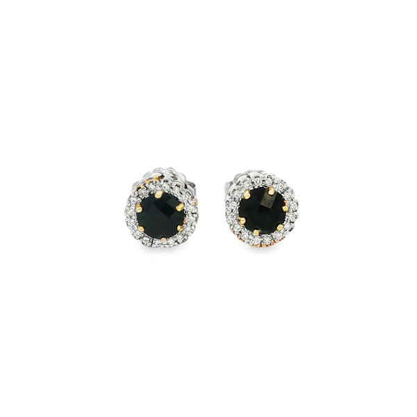 VAHAN Sterling Silver & 14K Gold Onyx Diamond Button Earrings .24ctw Jo & Co. Jewelers Hardy, VA