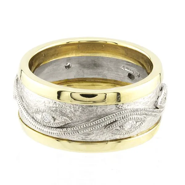18K Gold Band with Reticulated Milgrain Accented White Gold Centre Image 2 John Anthony Jewellers Ltd. Kitchener, ON