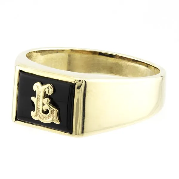 10Kt Yellow Gold Onyx Inlaid "L" Initial Fashion Ring Image 2 John Anthony Jewellers Ltd. Kitchener, ON