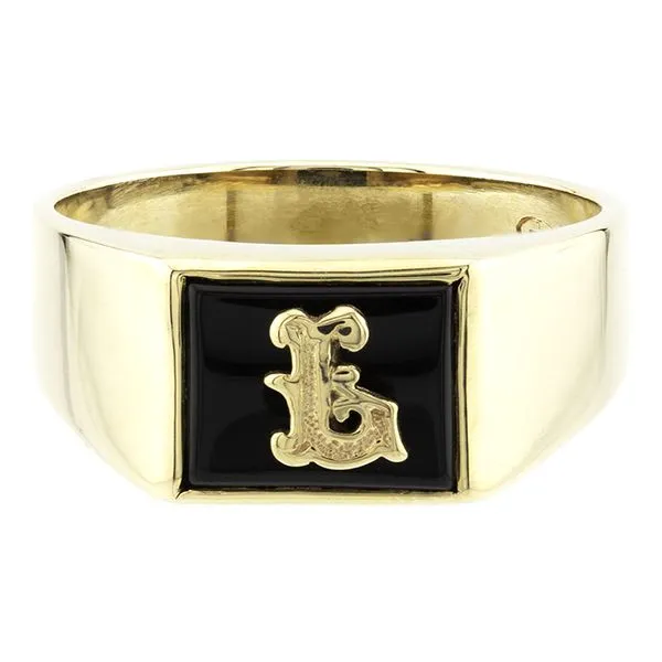 10Kt Yellow Gold Onyx Inlaid "L" Initial Fashion Ring John Anthony Jewellers Ltd. Kitchener, ON