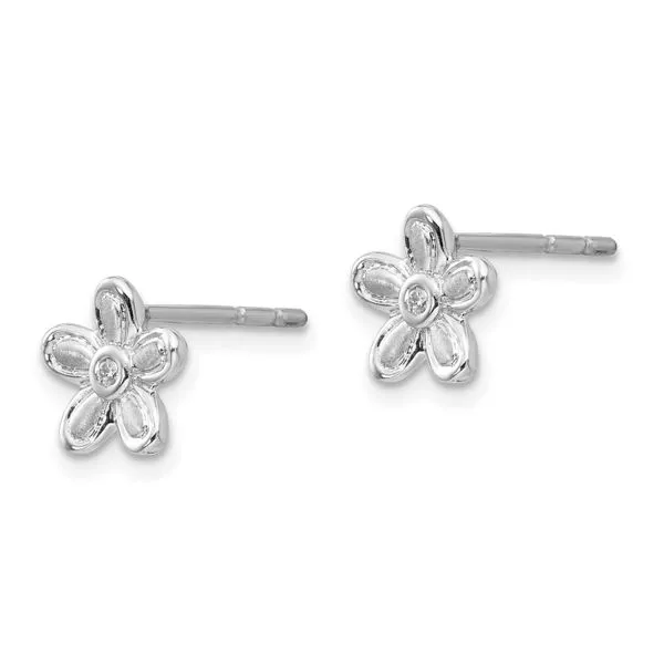 Rhodium Plated Silver Diamond Flower Stud Earrings Image 2 John Anthony Jewellers Ltd. Kitchener, ON