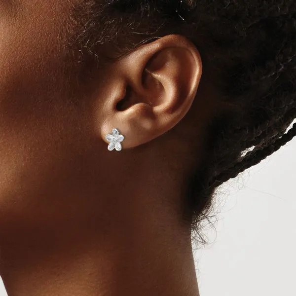 Rhodium Plated Silver Diamond Flower Stud Earrings Image 3 John Anthony Jewellers Ltd. Kitchener, ON