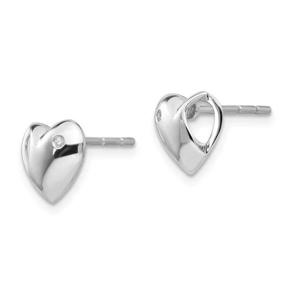 Rhodium Plated Sterling Silver Heart Stud Earrings with Diamonds Image 2 John Anthony Jewellers Ltd. Kitchener, ON