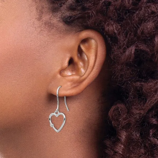 Rhodium Plated Sterling Silver Open Heart Dangle Earrings with Diamonds Image 3 John Anthony Jewellers Ltd. Kitchener, ON