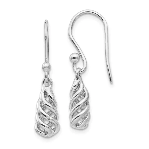 Rhodium Plated Sterling Silver Spiral Dangle Earrings with Diamonds John Anthony Jewellers Ltd. Kitchener, ON