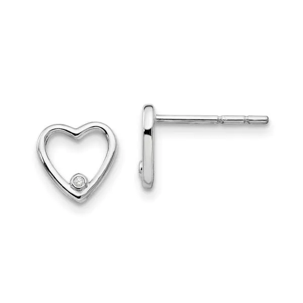 Rhodium Plated Sterling Silver Open Heart Stud Earrings with Diamonds John Anthony Jewellers Ltd. Kitchener, ON
