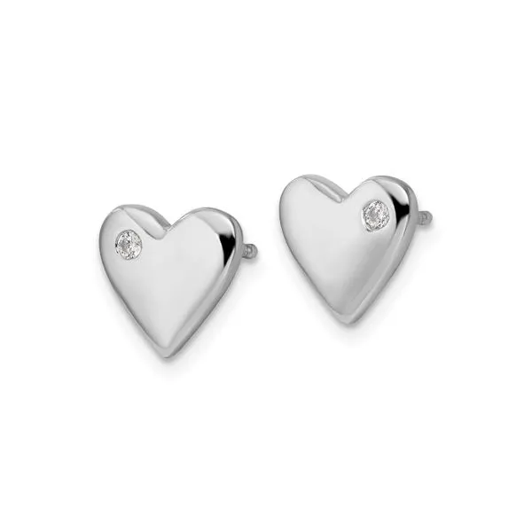 Rhodium Plated Sterling Silver Heart Stud Earrings with Diamonds Image 2 John Anthony Jewellers Ltd. Kitchener, ON