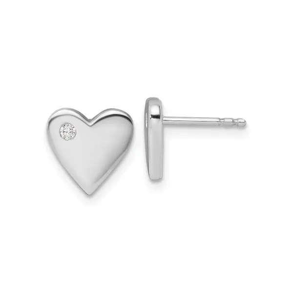 Rhodium Plated Sterling Silver Heart Stud Earrings with Diamonds John Anthony Jewellers Ltd. Kitchener, ON