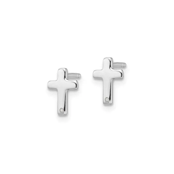 Rhodium Plated Sterling Silver Cross Stud Earrings with Diamonds Image 2 John Anthony Jewellers Ltd. Kitchener, ON
