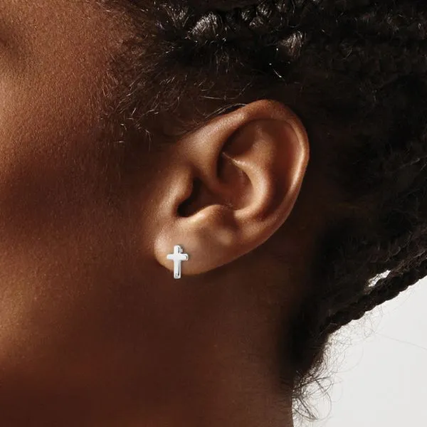 Rhodium Plated Sterling Silver Cross Stud Earrings with Diamonds Image 3 John Anthony Jewellers Ltd. Kitchener, ON