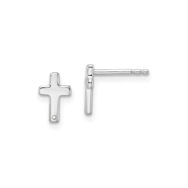 Rhodium Plated Sterling Silver Cross Stud Earrings with Diamonds John Anthony Jewellers Ltd. Kitchener, ON