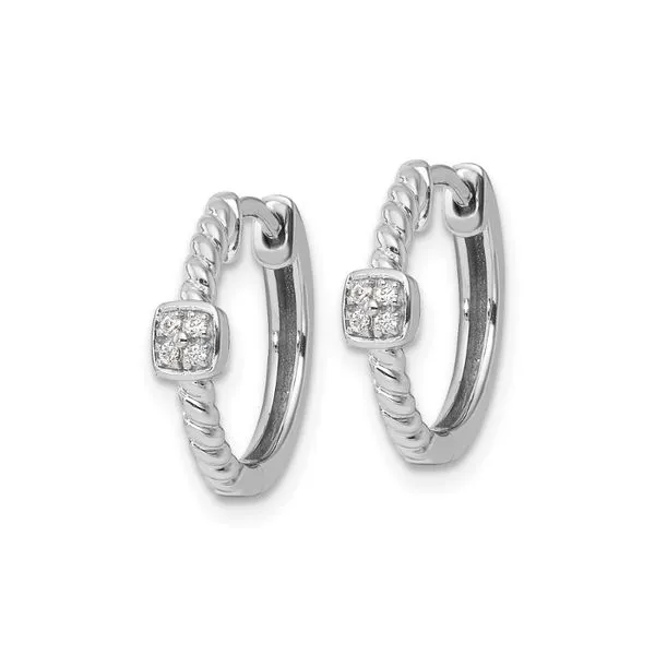Rhodium Plated Sterling Silver Diamond Huggie Hoop Earrings Image 2 John Anthony Jewellers Ltd. Kitchener, ON