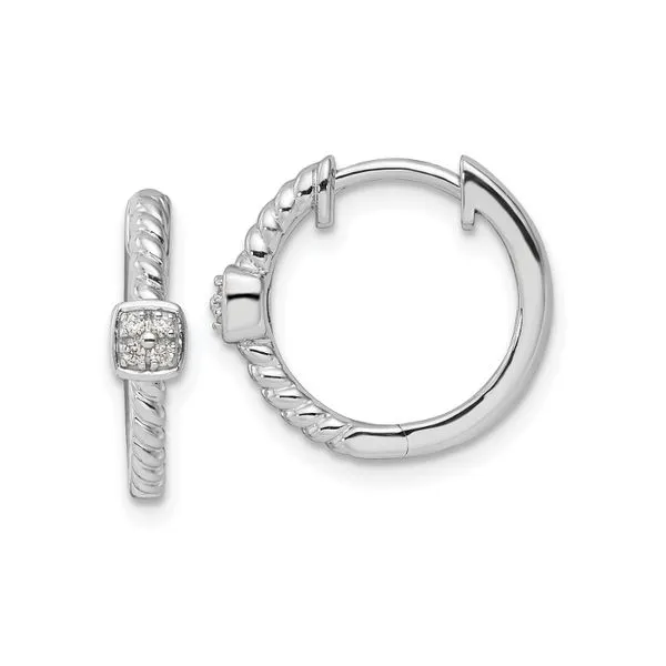 Rhodium Plated Sterling Silver Diamond Huggie Hoop Earrings John Anthony Jewellers Ltd. Kitchener, ON